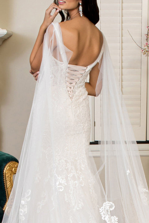 Gls by Gloria GL1935's Mermaid Wedding Gown with Cape by Elizabeth K – alternate view 6