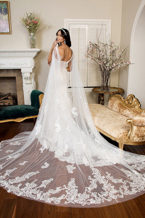 Gls by Gloria GL1935's Mermaid Wedding Gown with Cape by Elizabeth K – alternate view 2