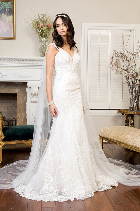 Off White Gls by Gloria GL1935's Mermaid Wedding Gown with Cape by Elizabeth K – alternate view 4