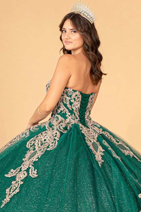 Glittery Cape Strapless Ball Gown by Elizabeth K GL3078