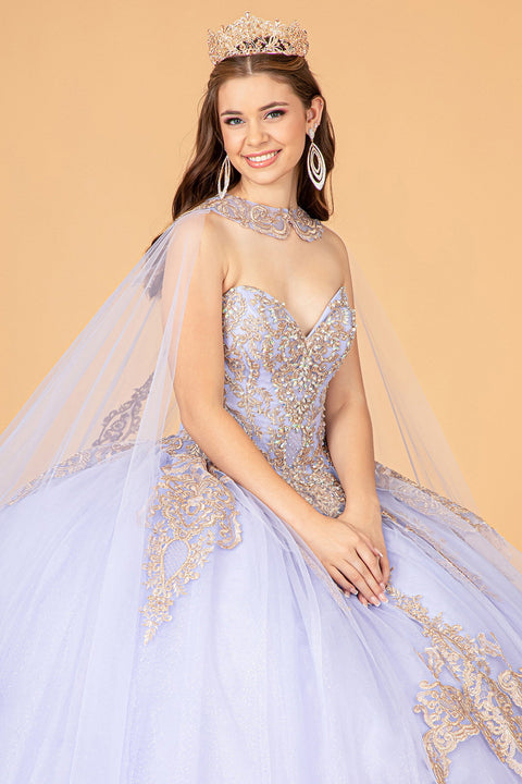 Glittery Cape Strapless Ball Gown by Elizabeth K GL3078