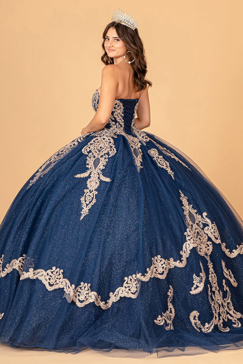Glittery Cape Strapless Ball Gown by Elizabeth K GL3078