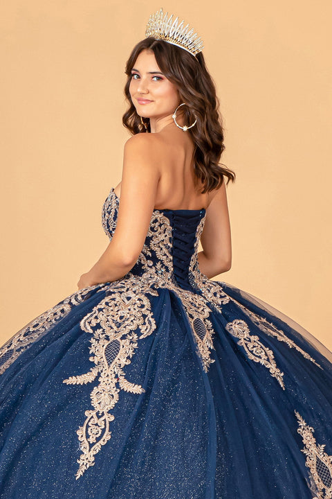Glittery Cape Strapless Ball Gown by Elizabeth K GL3078
