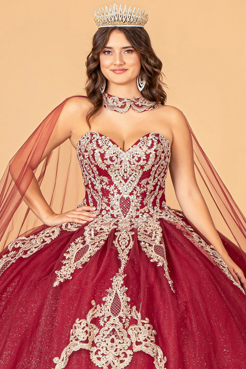 Glittery Cape Strapless Ball Gown by Elizabeth K GL3078