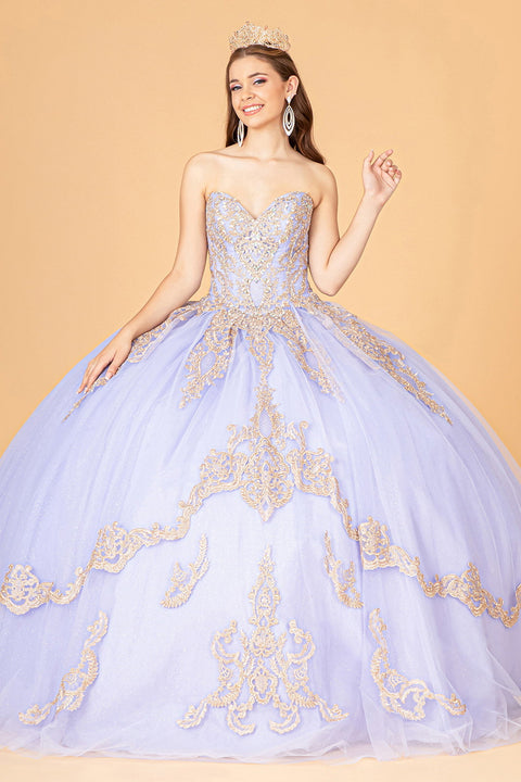 Glittery Cape Strapless Ball Gown by Elizabeth K GL3078