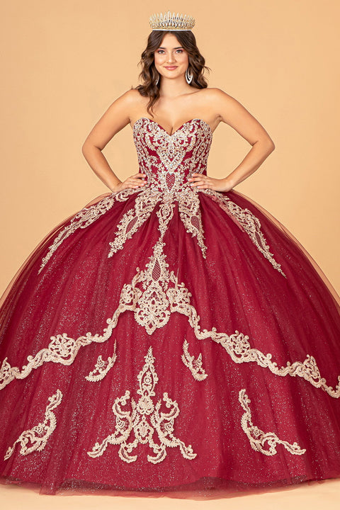 Glittery Cape Strapless Ball Gown by Elizabeth K GL3078