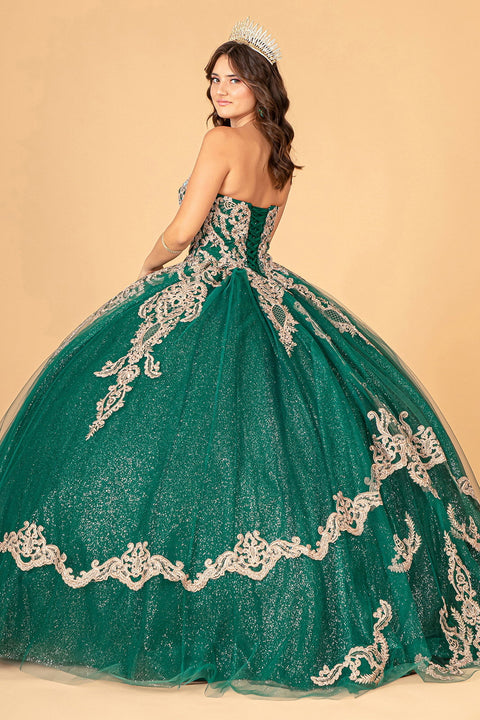 Glittery Cape Strapless Ball Gown by Elizabeth K GL3078