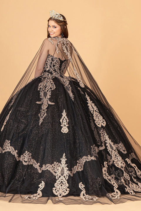 Glittery Cape Strapless Ball Gown by Elizabeth K GL3078