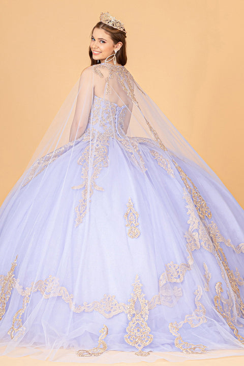 Glittery Cape Strapless Ball Gown by Elizabeth K GL3078