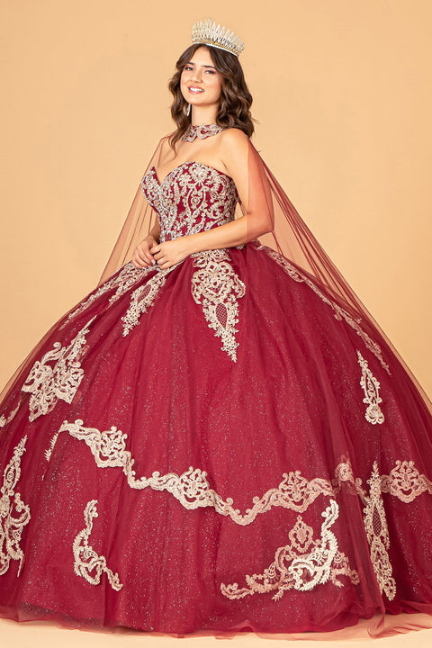 Glittery Cape Strapless Ball Gown by Elizabeth K GL3078