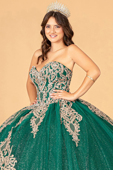 Glittery Cape Strapless Ball Gown by Elizabeth K GL3078