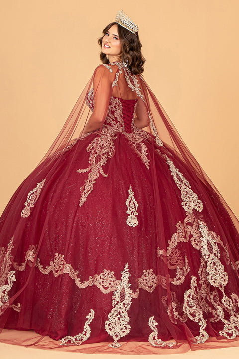 Glittery Cape Strapless Ball Gown by Elizabeth K GL3078