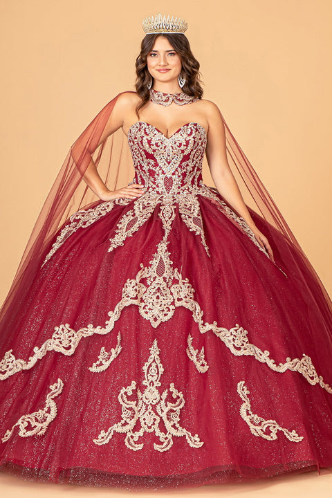 Glittery Cape Strapless Ball Gown by Elizabeth K GL3078