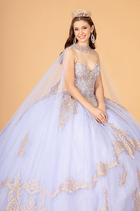 Glittery Cape Strapless Ball Gown by Elizabeth K GL3078