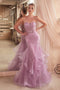 Ladivine CD332 presents a beaded strapless tiered mermaid dress.