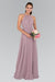 GL1524 by Elizabeth K: Mauve Chiffon Dress, High-Neck, Ruched Detail