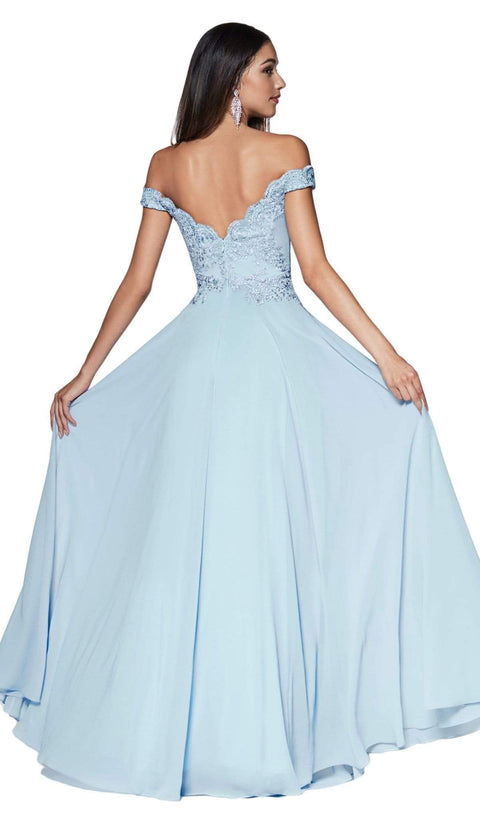 Cinderella Divine 7258 - A-Line Flowy Chiffon Gown Lace Embellished