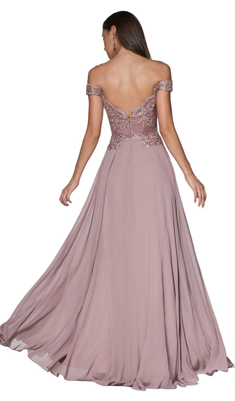 Cinderella Divine 7258 - A-Line Flowy Chiffon Gown Lace Embellished