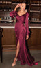 Cinderella Divine 7478 - Long Draped Sleeve Evening Dress with a High Slit