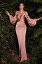 Cinderella Divine 7482 - High Slit Billowy Sleeve Gown