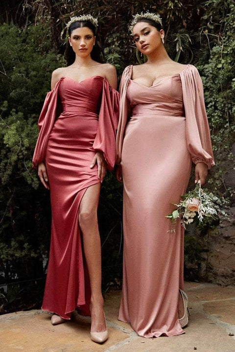 Cinderella Divine 7482 - High Slit Billowy Sleeve Gown