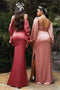 Cinderella Divine 7482 - High Slit Billowy Sleeve Gown