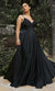 Cinderella Divine 7485C - High Slit Gown with Spaghetti Strap