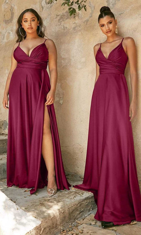 Cinderella Divine 7485C - High Slit Gown with Spaghetti Strap