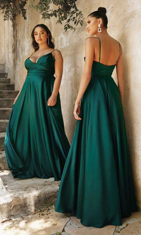 Cinderella Divine 7485C - High Slit Gown with Spaghetti Strap