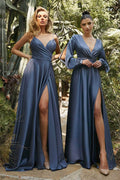 Cinderella Divine 7485C - High Slit Gown with Spaghetti Strap