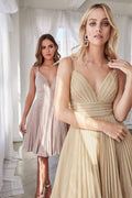 Cinderella Divine AM391 - Pleated A-line Dress with a Plunging V-Neck
