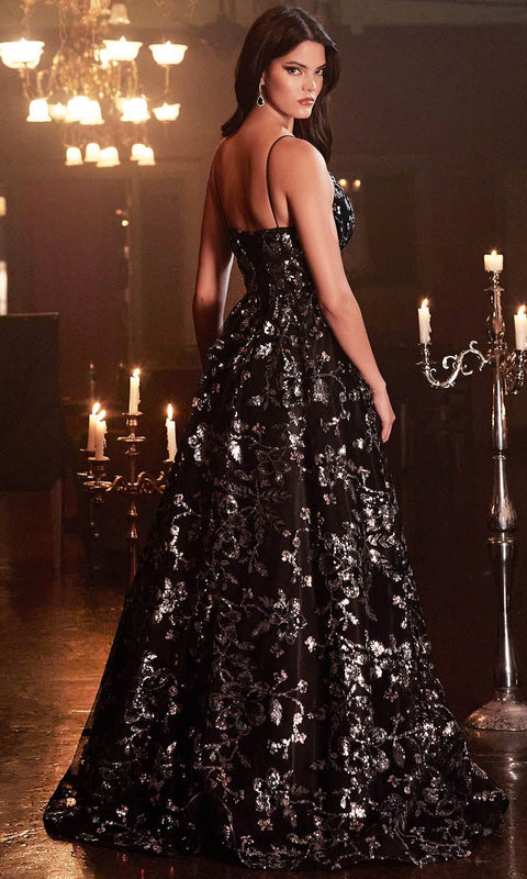 Cinderella Divine CB073 - Floral Evening Dress with Sequins