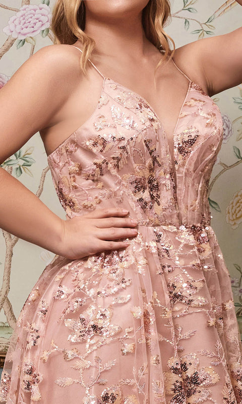 Cinderella Divine CB073C - Plunging V Neck A Line Dress