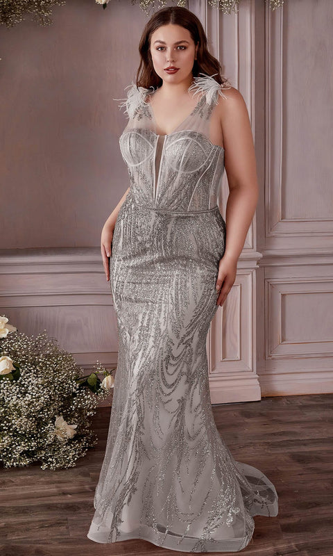 Cinderella Divine CB087C - Trumpet Gown with  Sheer Straps