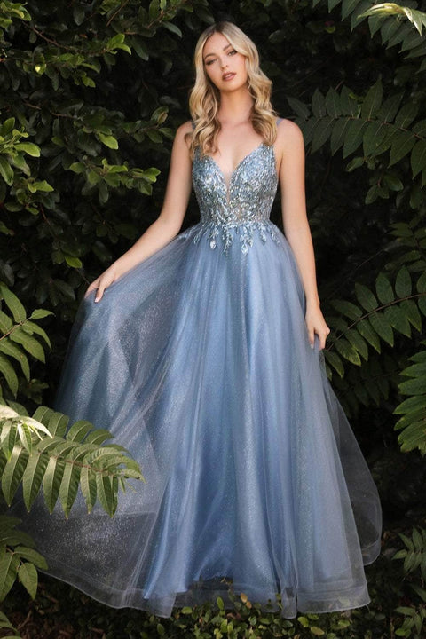 Cinderella Divine CD0154 - Tulle Dress with Plunging Beaded Appliqued