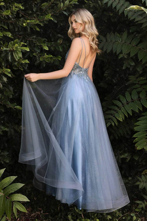 Cinderella Divine CD0154 - Tulle Dress with Plunging Beaded Appliqued