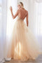 Cinderella Divine CD0154 - Tulle Dress with Plunging Beaded Appliqued