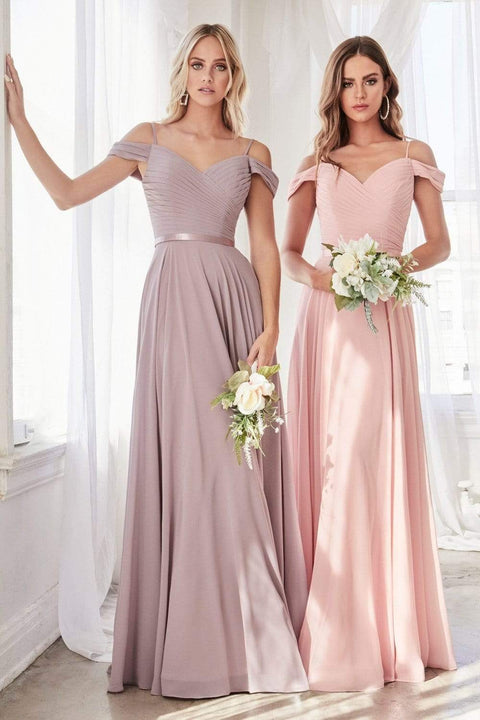 Cinderella Divine CD0156 - Pleated Bodice Off Shoulder Chiffon Dress