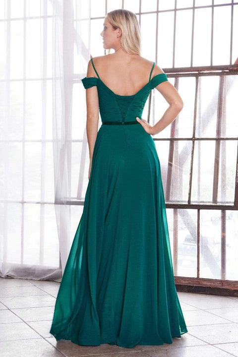 Cinderella Divine CD0156 - Pleated Bodice Off Shoulder Chiffon Dress