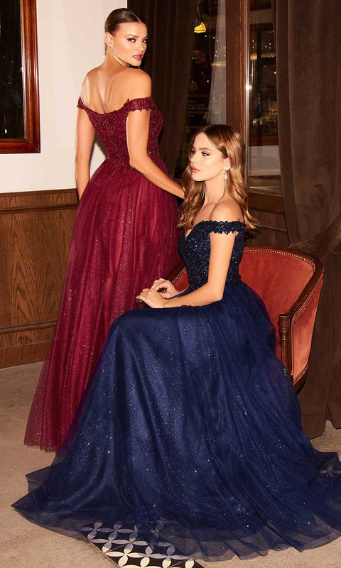 Cinderella Divine CD0177 - Tulle Gown with Metallic Lace Appliques and Glitter