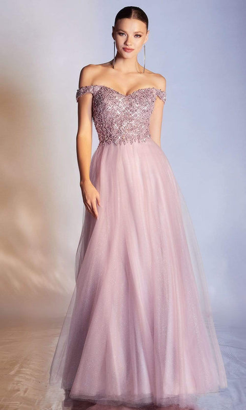 Cinderella Divine CD0177 - Tulle Gown with Metallic Lace Appliques and Glitter