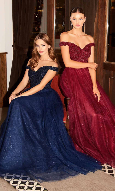 Cinderella Divine CD0177 - Tulle Gown with Metallic Lace Appliques and Glitter