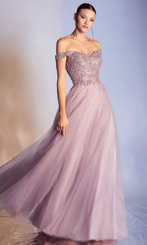 Cinderella Divine CD0177 - Tulle Gown with Metallic Lace Appliques and Glitter