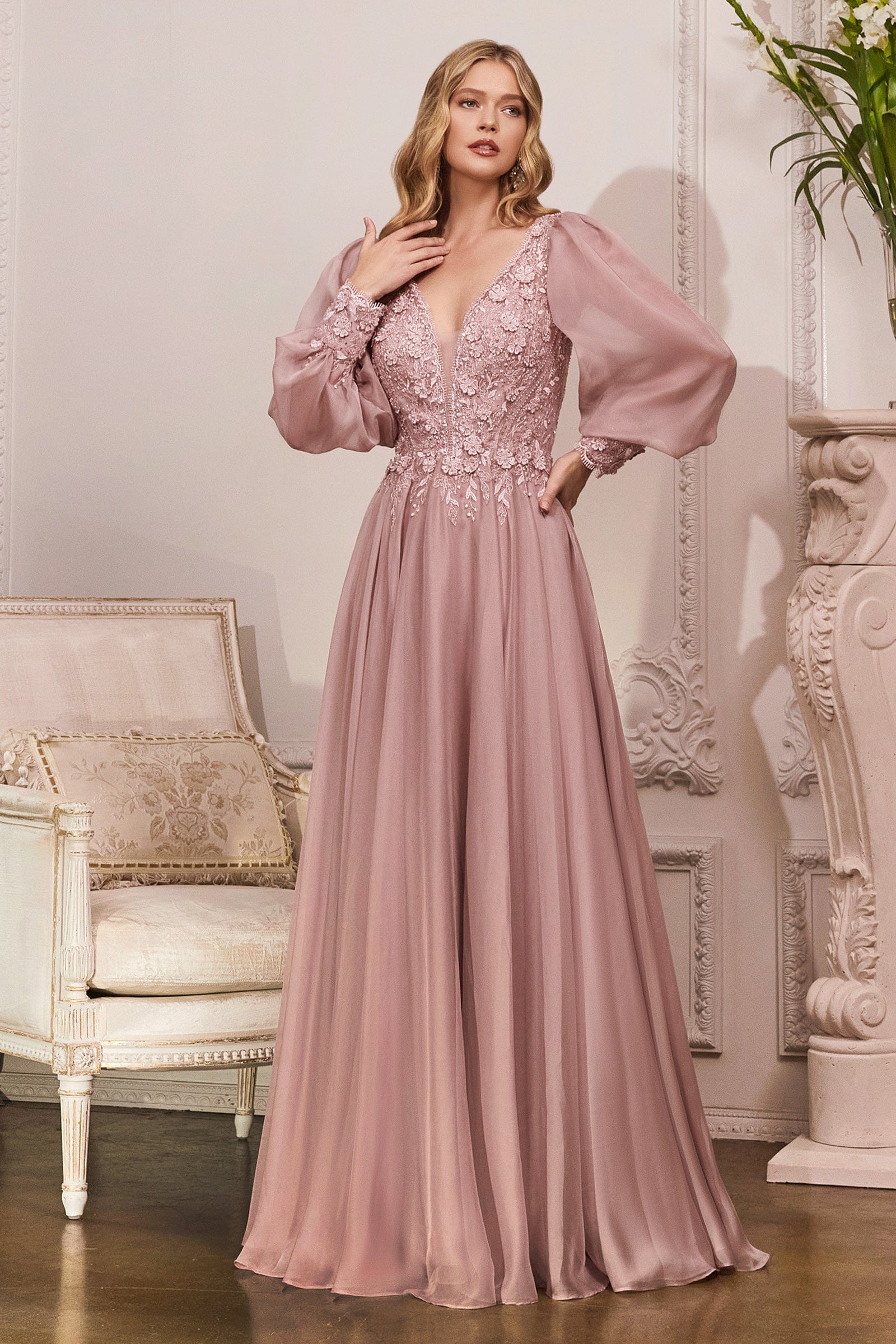 Cinderella Divine CD0183 - Prom Bishop Sleeve Gown sheerdreamz Cinderella Divine CD0183 - Prom Bishop Sleeve Gown sheerdreamz