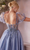 Cinderella Divine CD0187 - Tea-Length Dress with Puff Sleeves