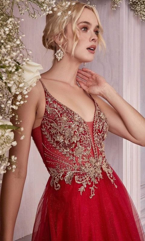Cinderella Divine CD0195 - Tulle Prom Dress with Embellished Lace