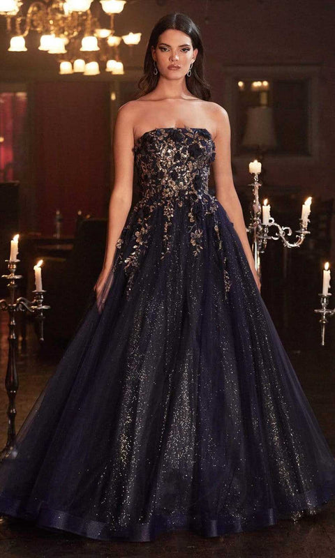 Cinderella Divine CD955 - Glittery 3D Flower Strapless Ball Gown