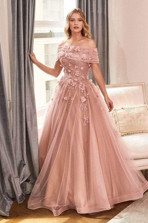 Cinderella Divine CD955 - Glittery 3D Flower Strapless Ball Gown