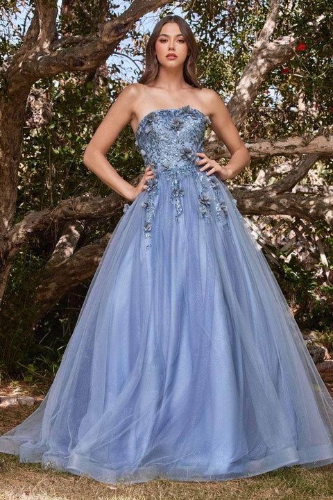 Cinderella Divine CD955 - Glittery 3D Flower Strapless Ball Gown