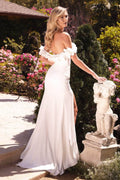 Cinderella Divine CD965W - Off-Shoulder Rosette Long Dress